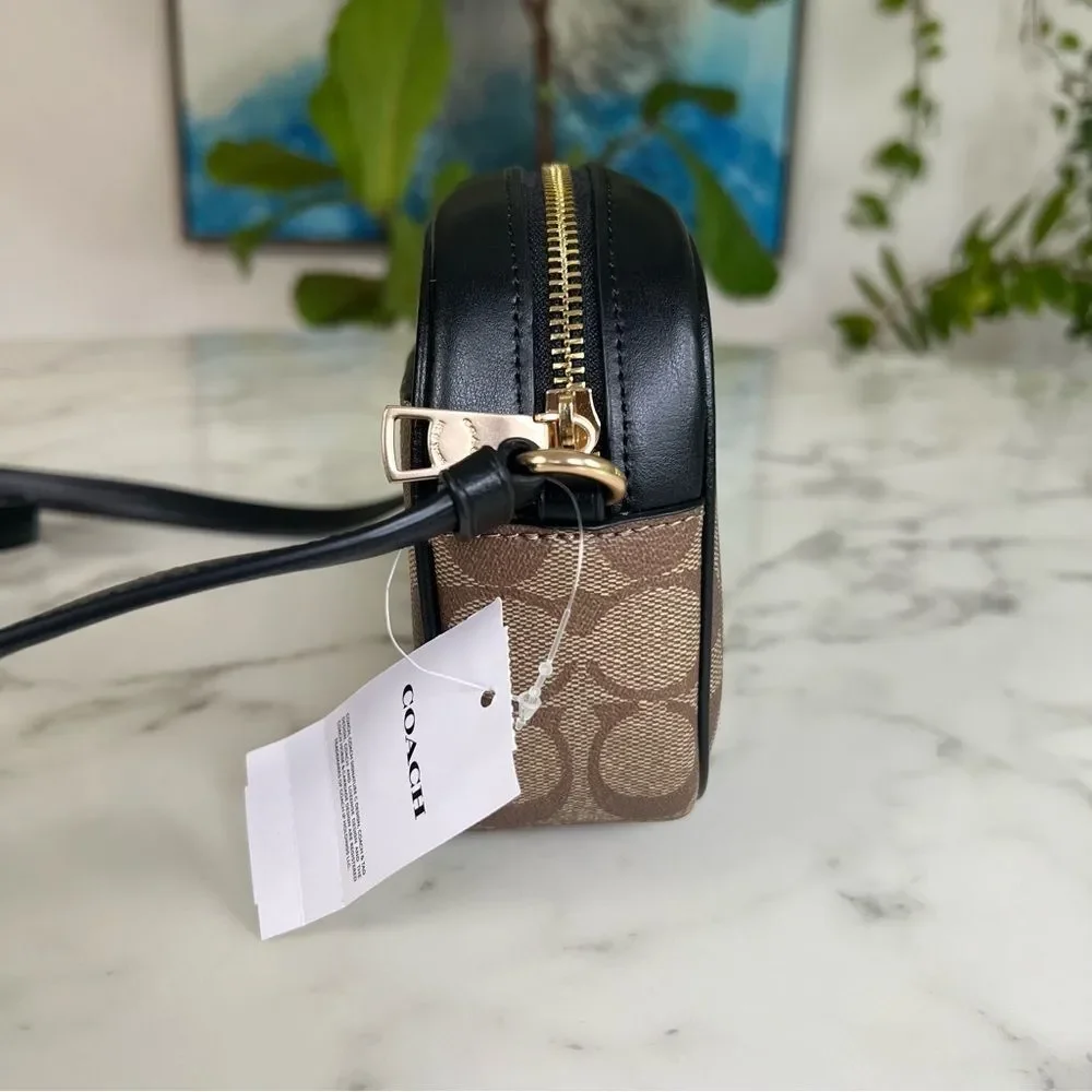 NWT Coach Mini Jamie Camera Bag In Signature Canvas C9926 Khaki Black Gold